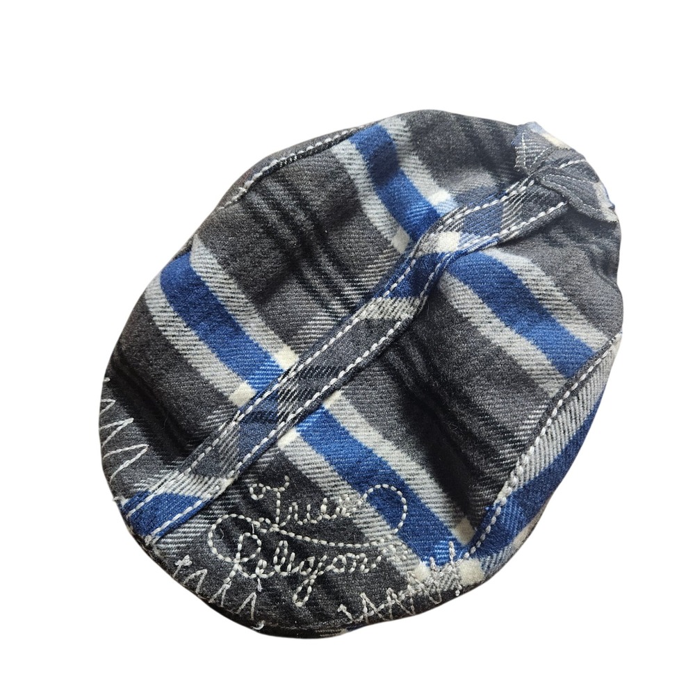 Vintage True Religion Plaid Newsboy Flat Cap Contrast Stitch Driving Hat OS Y2K